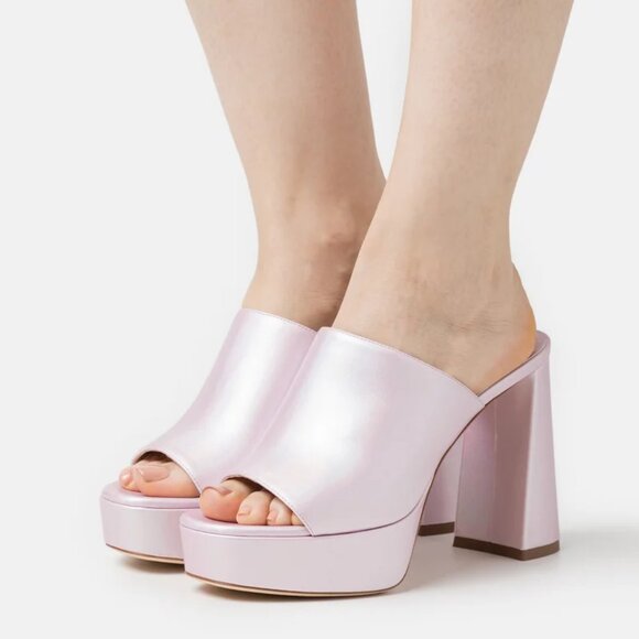 NIB$530 Bettina Vermillon Anita Platform Mules Block Heel Slip-0n Sandals 38.5 - Picture 2 of 16